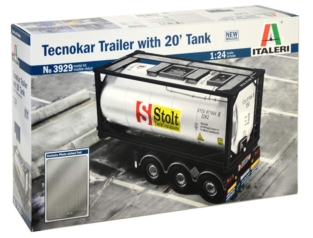 Italeri 3929S-Maqueta de camión Tecnokar con Tanque de 20 pies (Escala 1:24), Color Plateado (3929S