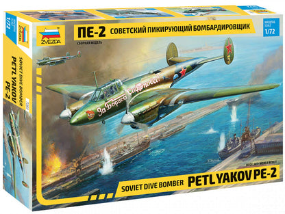 Zvezda 7283 500787283-1:72 PetlyakovPe-2 Soviet Fighter/Bomber Plastic Construction Kit Model Kit Assembly Kit for Beginners Detailed, Unpainted