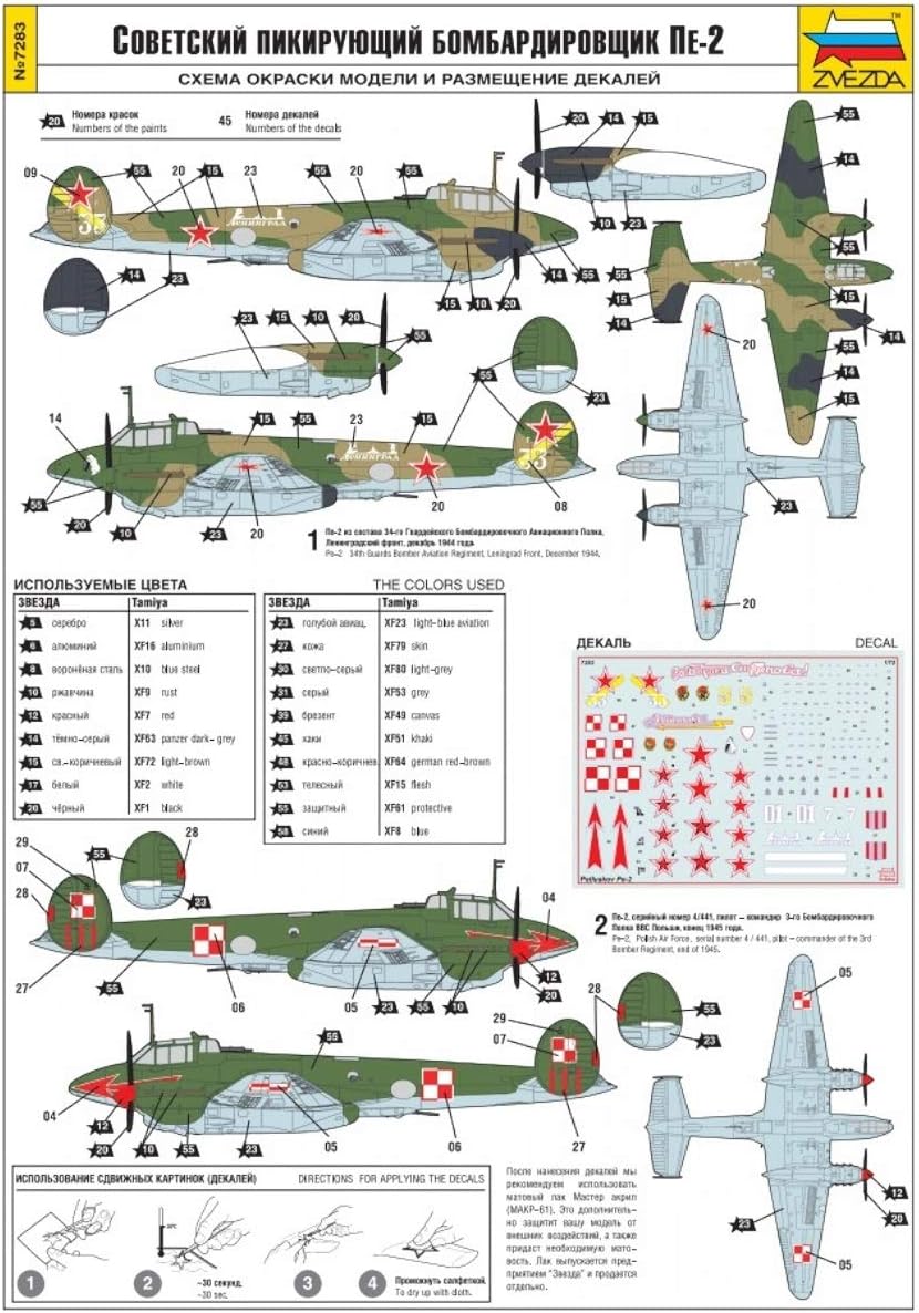 Zvezda 7283 500787283-1:72 PetlyakovPe-2 Soviet Fighter/Bomber Plastic Construction Kit Model Kit Assembly Kit for Beginners Detailed, Unpainted