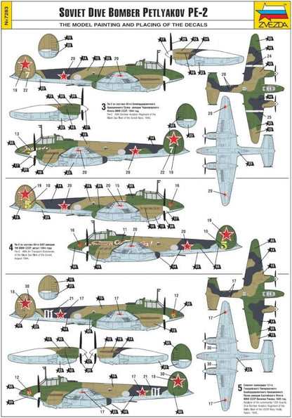 Zvezda 7283 500787283-1:72 PetlyakovPe-2 Soviet Fighter/Bomber Plastic Construction Kit Model Kit Assembly Kit for Beginners Detailed, Unpainted