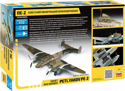 Zvezda 7283 500787283-1:72 PetlyakovPe-2 Soviet Fighter/Bomber Plastic Construction Kit Model Kit Assembly Kit for Beginners Detailed, Unpainted