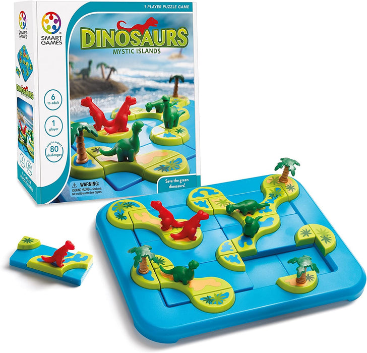 smart games - Dinosaurs Mystic Islands, Puzzle Game with 80 Challenges, 6+ Years, 24 x 24 x 6 cm (LxWxH