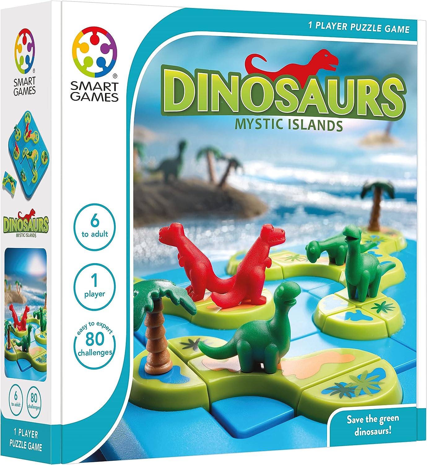 smart games - Dinosaurs Mystic Islands, Puzzle Game with 80 Challenges, 6+ Years, 24 x 24 x 6 cm (LxWxH