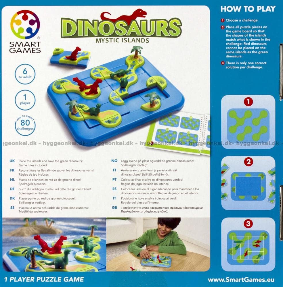 smart games - Dinosaurs Mystic Islands, Puzzle Game with 80 Challenges, 6+ Years, 24 x 24 x 6 cm (LxWxH