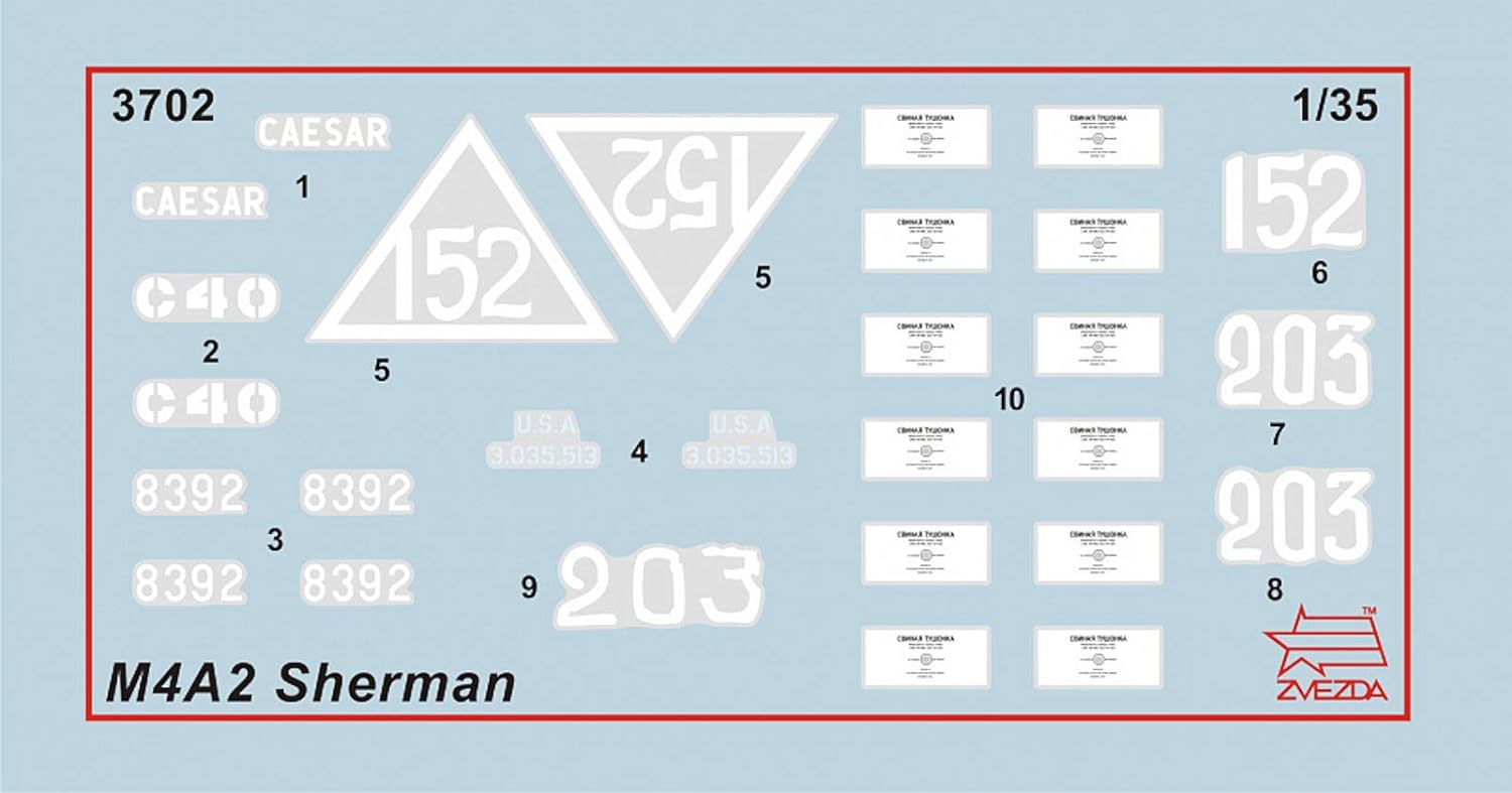 Zvezda 530003702 1:35 M4A2 Sherman (75 mm) Medium US WWII Model Kit, Plastic Construction Kit, Assembly Kit for Assembly, Detailed Replica
