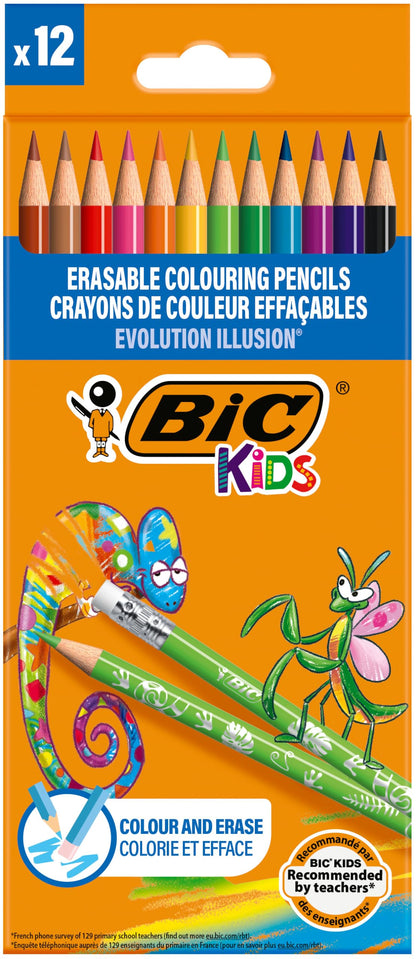 BIC Kids Evolution Illusion Erasable Colored Pencils, Pack of 12