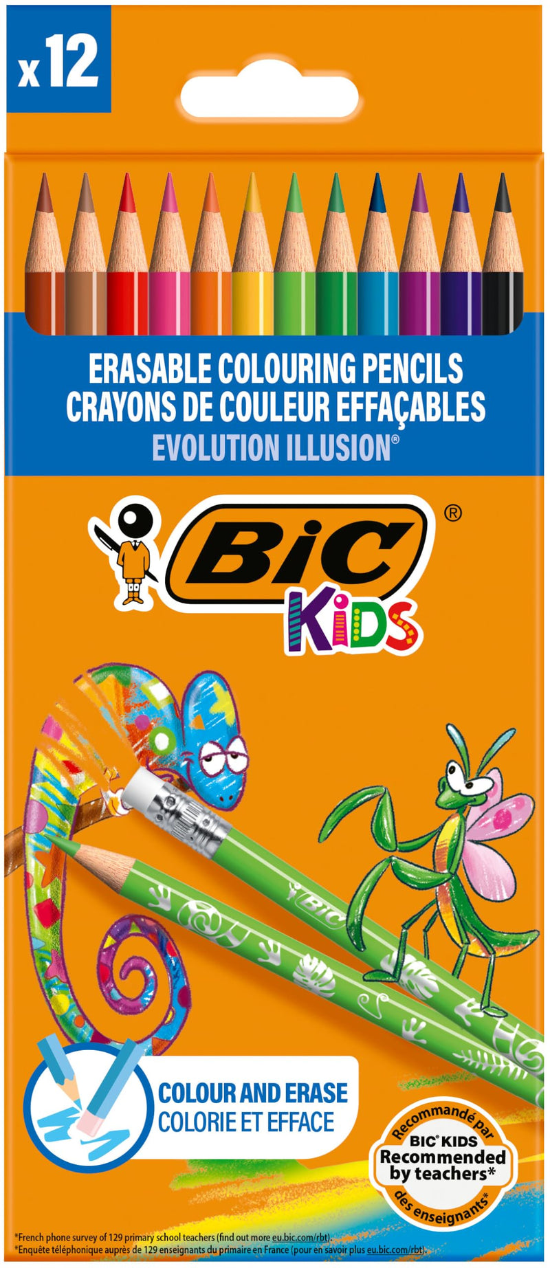 BIC Kids Evolution Illusion Erasable Colored Pencils, Pack of 12