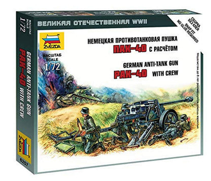 Zvezda 1/72 Pak 40 Anti-tank Gun with Crew # 6257 - Plastic Model Kit