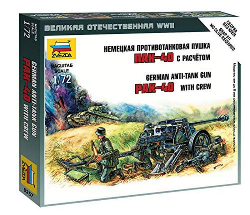 Zvezda 1/72 Pak 40 Anti-tank Gun with Crew # 6257 - Plastic Model Kit