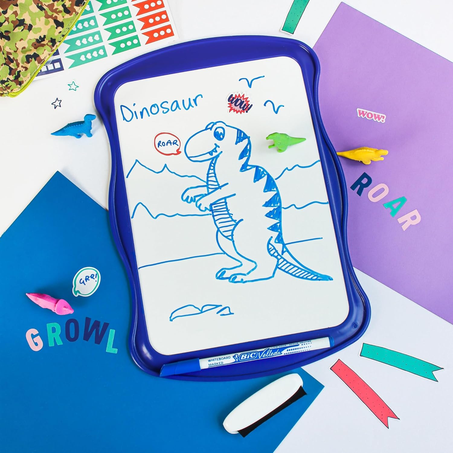 BIC Velleda Cliiip Whiteboard Set 21 x 31 cm Wiper 8 Erasable Markers Assorted Colours