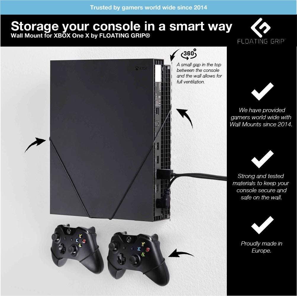 Floating Grips Xbox One X And Controller Wall Mounts - Bundle (Black)