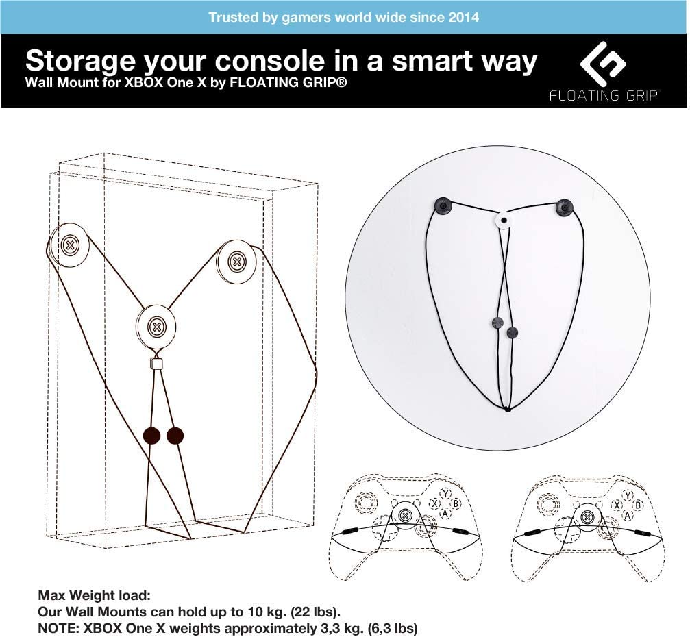 Floating Grips Xbox One X And Controller Wall Mounts - Bundle (Black)