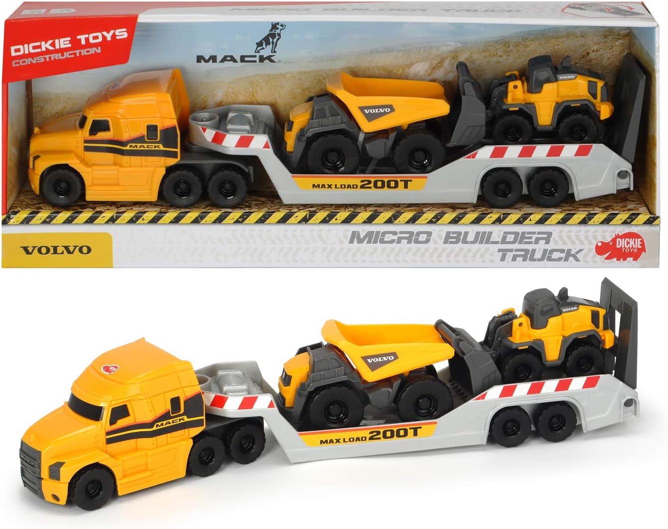 Dickie Toys 203725005 Volvo Micro Builder Truck Toy Vehicle, Yellow/Grey
