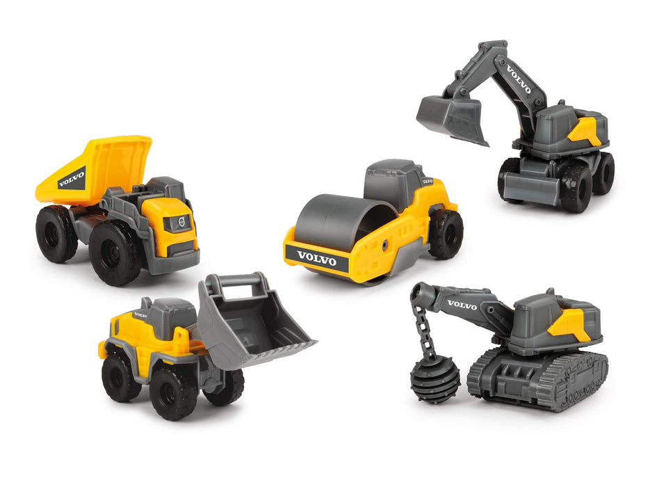 Dickie Toys 203722008 Scania Dump truck Volvo Micro Workers, Excavator, Site, Set of 5, Construction Vehicles, Gift Set Children 3 Years, Grey, Yellow