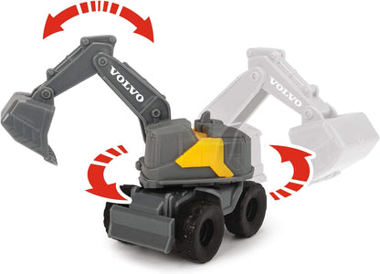 Dickie Toys 203722008 Scania Dump truck Volvo Micro Workers, Excavator, Site, Set of 5, Construction Vehicles, Gift Set Children 3 Years, Grey, Yellow