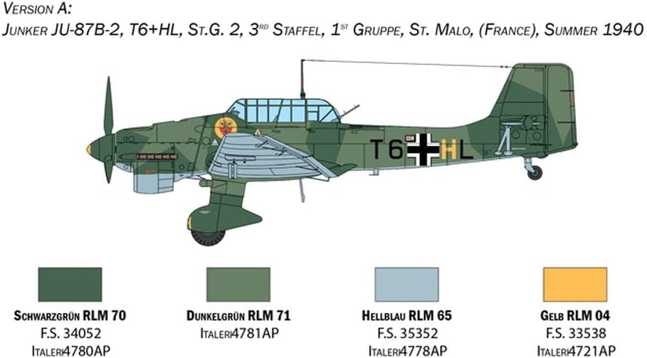 Italeri Italeri-Ju-87b 1:48 Junkers JU-87B Stuka Bat.o.Brit, maquetas, Manualidades, aficiones, Pegamento, Kit de construcción de plástico, Fiel al Detalle, Mittel (2807S