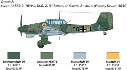Italeri Italeri-Ju-87b 1:48 Junkers JU-87B Stuka Bat.o.Brit, maquetas, Manualidades, aficiones, Pegamento, Kit de construcción de plástico, Fiel al Detalle, Mittel (2807S