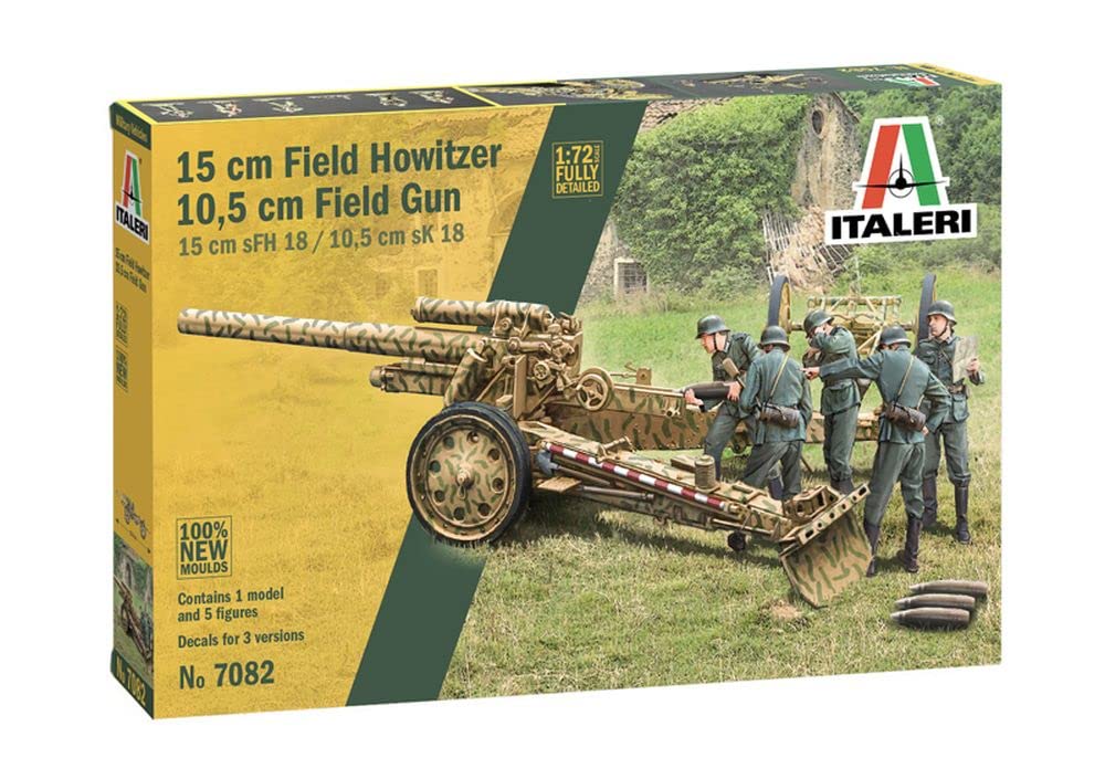 Italeri 7082S 1:72 15 cm FieldHowitzer/10.5 cm FieldGun, Construction, Standing Model Making, Crafts, Hobby, Gluing, Plastic Kit, Detailed, Multicoloured
