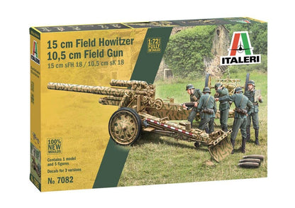 Italeri 7082S 1:72 15 cm FieldHowitzer/10.5 cm FieldGun, Construction, Standing Model Making, Crafts, Hobby, Gluing, Plastic Kit, Detailed, Multicoloured