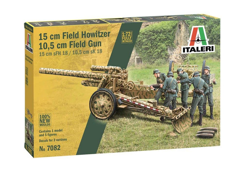 Italeri 7082S 1:72 15 cm FieldHowitzer/10.5 cm FieldGun, Construction, Standing Model Making, Crafts, Hobby, Gluing, Plastic Kit, Detailed, Multicoloured