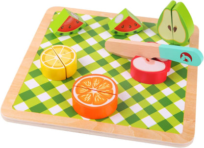 Classic World - Wooden Play Food - Cutting Fruit Puzzle Toy- 20 pieces Colourful Kitchen Pretend Playset - Wooden Cutting Fruit and Veg Toys - Educational Learning Toys - Suitable for 18 Months +