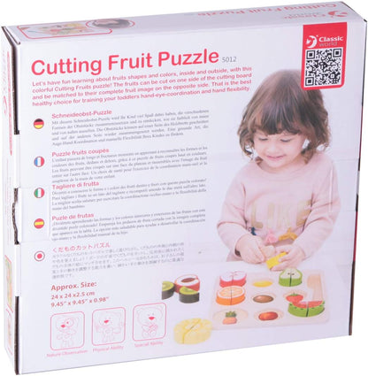 Classic World - Wooden Play Food - Cutting Fruit Puzzle Toy- 20 pieces Colourful Kitchen Pretend Playset - Wooden Cutting Fruit and Veg Toys - Educational Learning Toys - Suitable for 18 Months +
