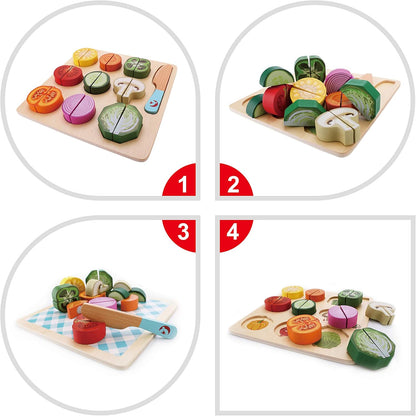 Classic World - Wooden Play Food - Cutting Vegetable Puzzle Toy- 20 pieces Colourful Kitchen Pretend Playset - Wooden Cutting Fruit and Veg Toys - Educational Learning Toys - Suitable for 18 Months +