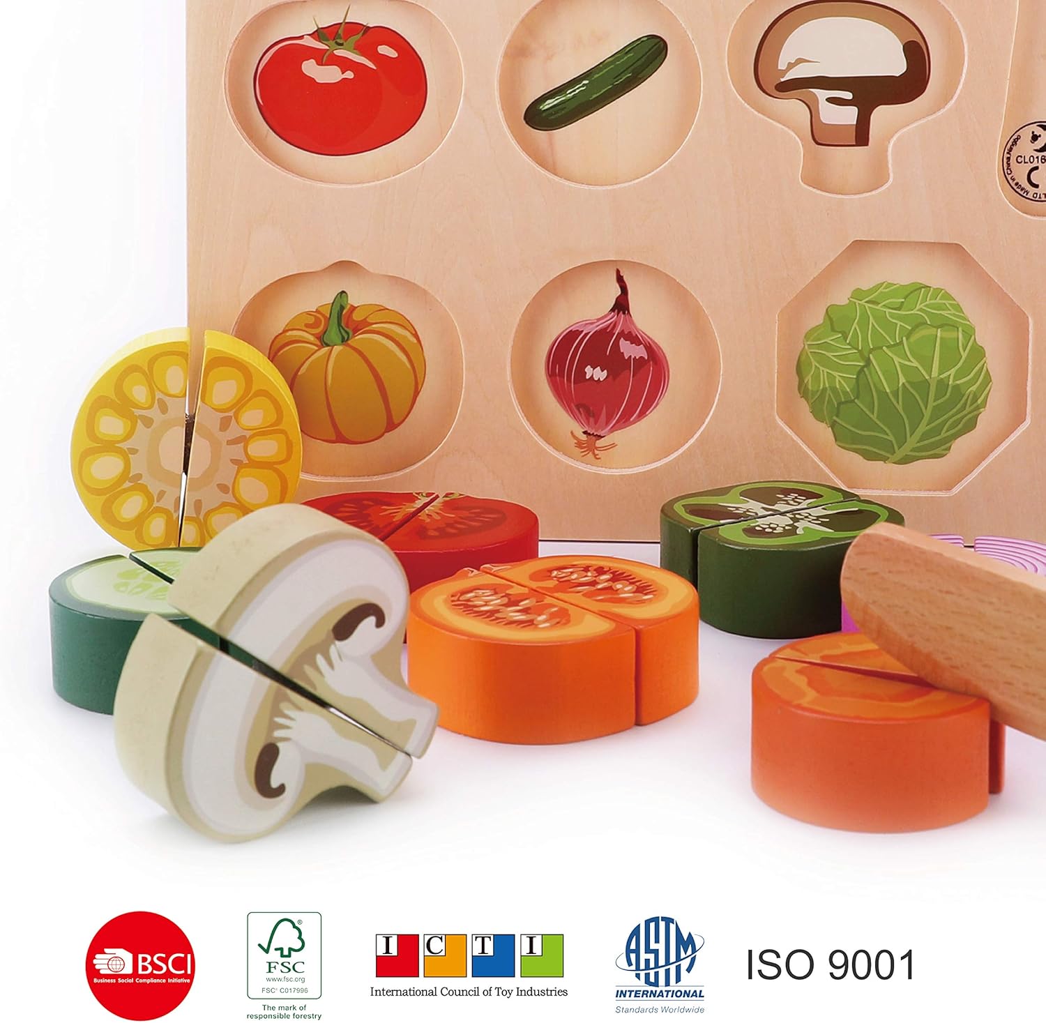 Classic World - Wooden Play Food - Cutting Vegetable Puzzle Toy- 20 pieces Colourful Kitchen Pretend Playset - Wooden Cutting Fruit and Veg Toys - Educational Learning Toys - Suitable for 18 Months +