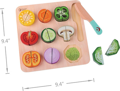 Classic World - Wooden Play Food - Cutting Vegetable Puzzle Toy- 20 pieces Colourful Kitchen Pretend Playset - Wooden Cutting Fruit and Veg Toys - Educational Learning Toys - Suitable for 18 Months +