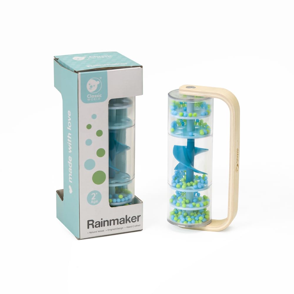 Classic World Rainmaker - Rainmaker Baby Toy - Baby Sensory Toys - Baby Learning and Development Toys - Auditory Instrument Toy - Baby Toys for 2+ Year Olds - Ideal Christmas Stocking Filler, Blue Gre