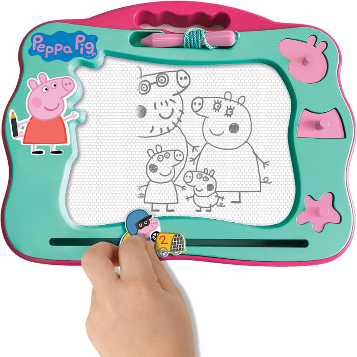 Peppa Pig Travel Magnetic Scribbler pad with pen and 3 stamps, draw and erase with no mess, Mint Green/Pink, 23.5 x 2.5 x 18 centimeters