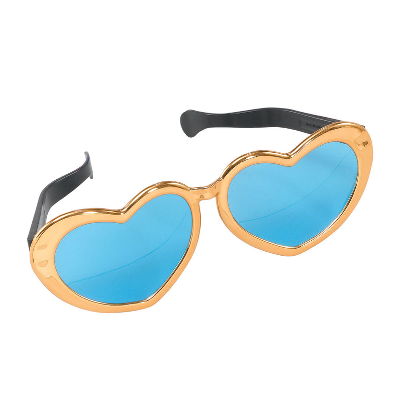 NEW JUMBO METALLIC HEART SUNGLASSSES HIPPY FANCY DRESS (accesorio de disfraz