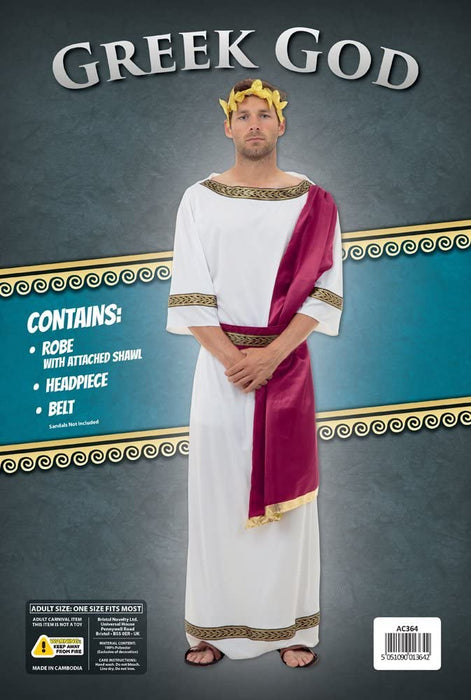 Bristol Novelty AC364 Ancient Greek God Costume set | For Men | White, Multi-coloured, Standard One Size