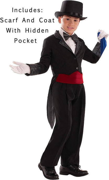 Kid's Black Magician's Tailcoat Costume, Medium Size (Pack of 1) - Eye-Catching Design, Perfect for Birthday Parties, World Book Day, Performances, & More Halloween Halloween