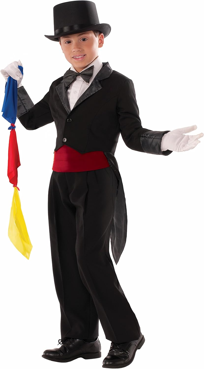 Kid's Black Magician's Tailcoat Costume, Medium Size (Pack of 1) - Eye-Catching Design, Perfect for Birthday Parties, World Book Day, Performances, & More Halloween Halloween