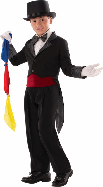 Kid's Black Magician's Tailcoat Costume, Medium Size (Pack of 1) - Eye-Catching Design, Perfect for Birthday Parties, World Book Day, Performances, & More Halloween Halloween