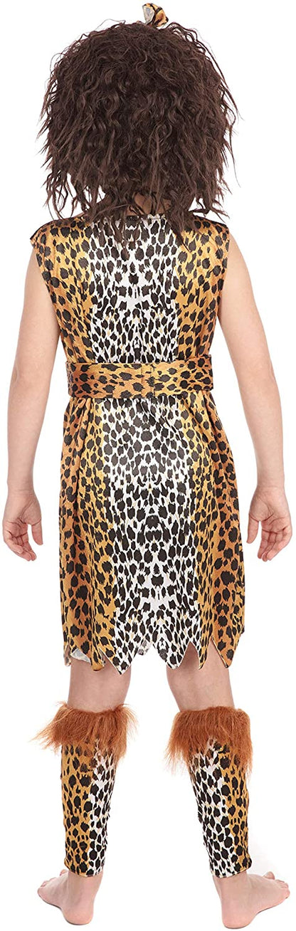 Bristol Novelty CC739 Cavegirl Costume with Wig, Medium, Multi-Colour, Approx Age 5 - 7 Years, Cavegirl + Wig (M