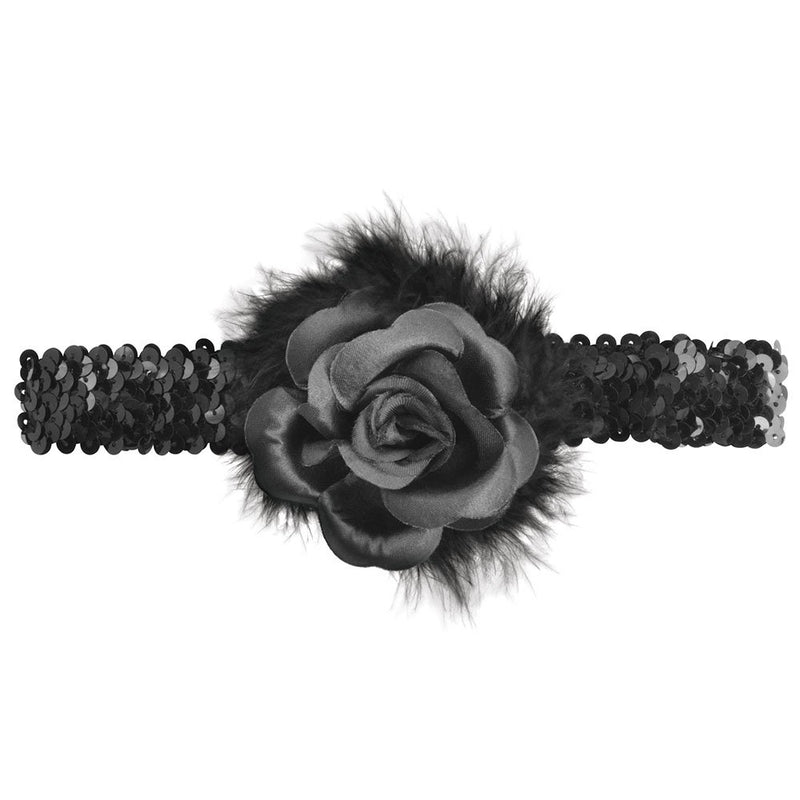 Bristol Novelty BA1318 Flapper Headband with Rose Boa | For Women | Black, One Size