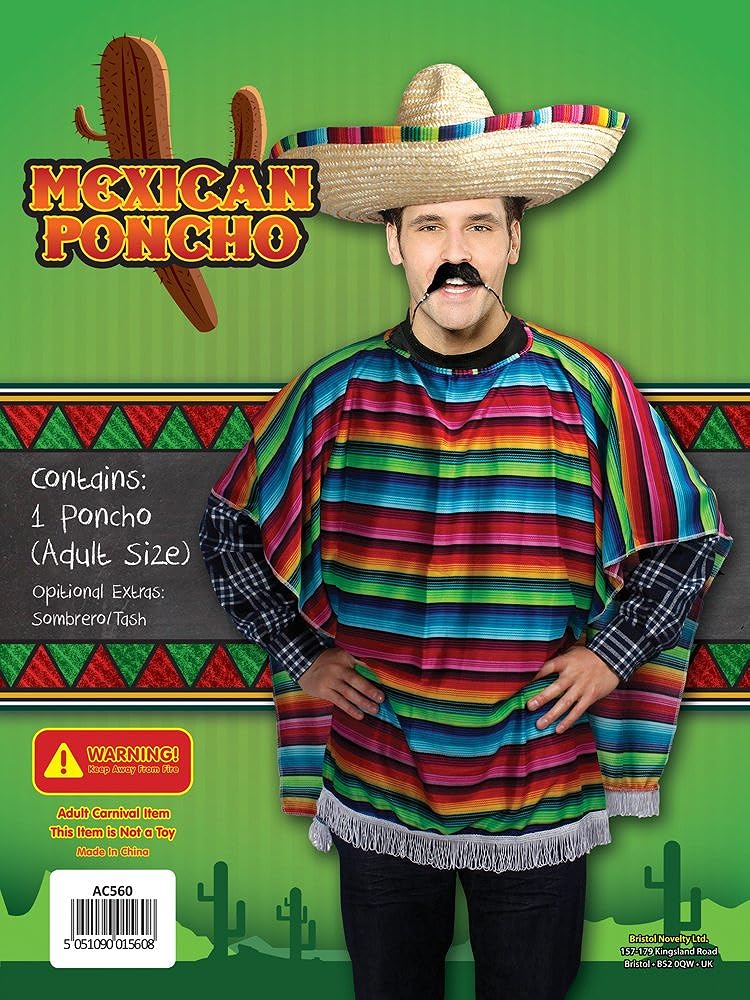 Bristol Novelty Poncho Mejicano para Adulto, Multicolor, Talla única (AC560