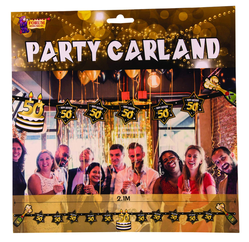 Bristol Novelty X81663 50th Birthday Party Garland | 1pc, Black, Gold