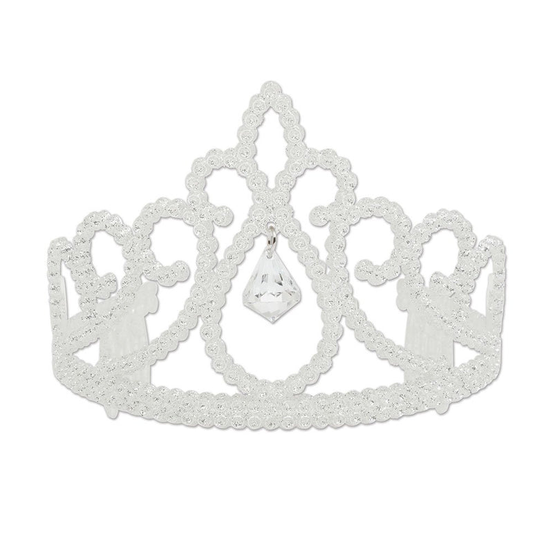 Bristol Novelty BA727 Glitter Tiara with Diamond, Girls, White, One Size