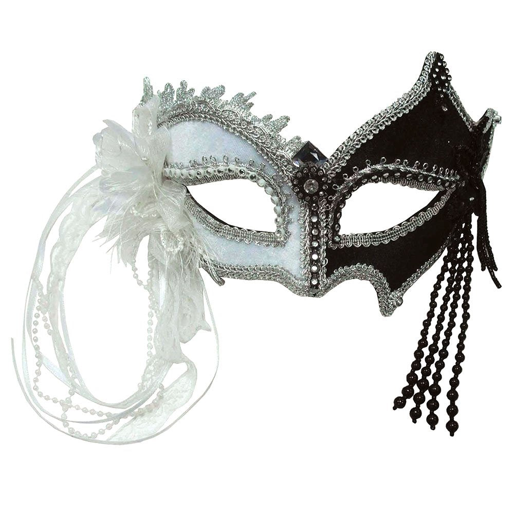 Bristol Novelty EM422 Mask with Tassels | Black/White | Pack of 1 Eye Headband, Womens, One Size