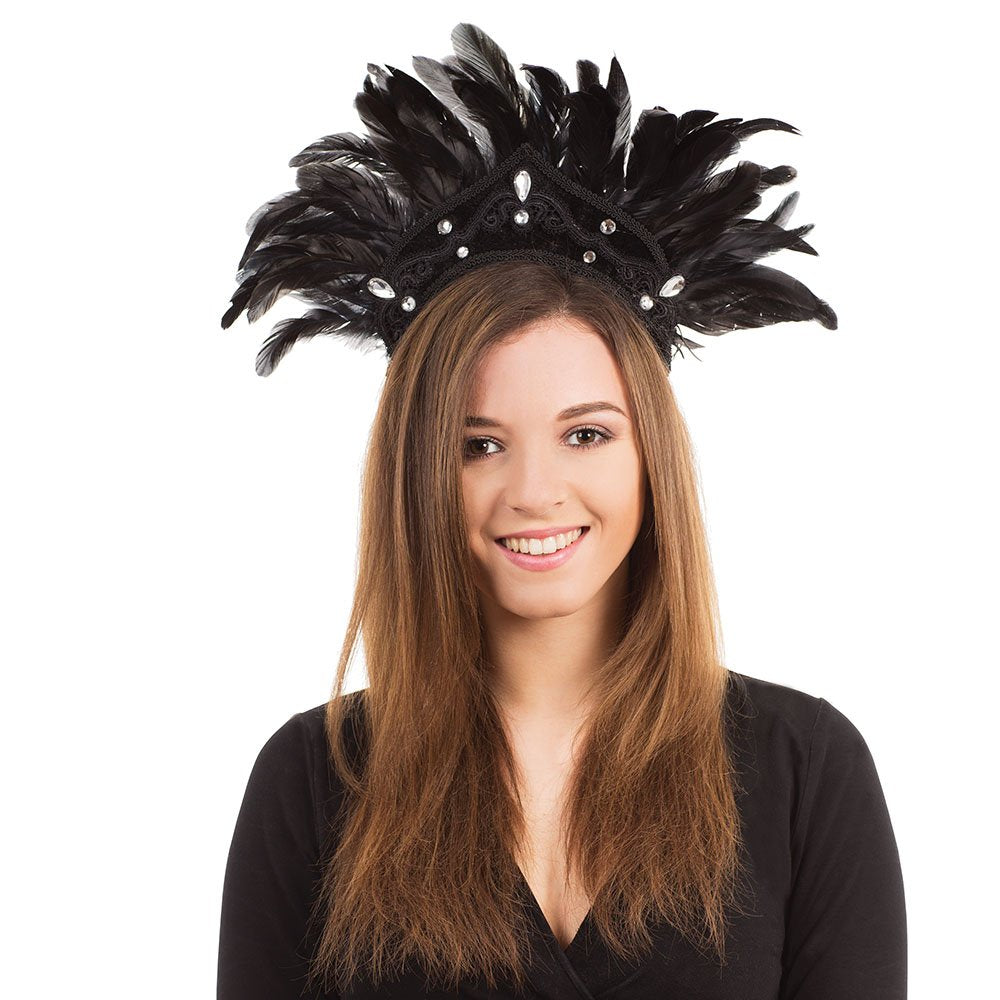 Bristol Novelty BA438 Black 1pc. Carnival Headdress Feather for Fancy Dress, Womens, One Size