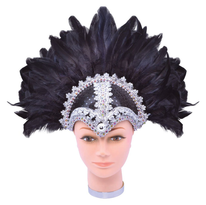 Bristol Novelty BA072 Braiding Feather Helmet | For Women | Black Plume, One Size