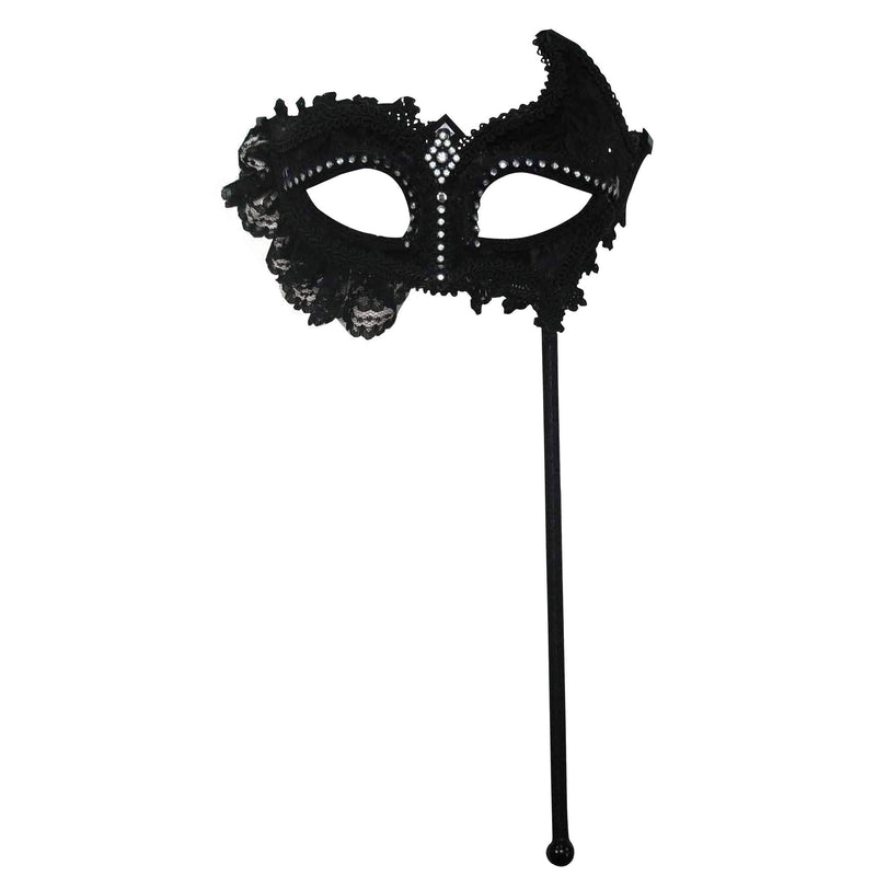 Black Mask with Lace attached to Handle