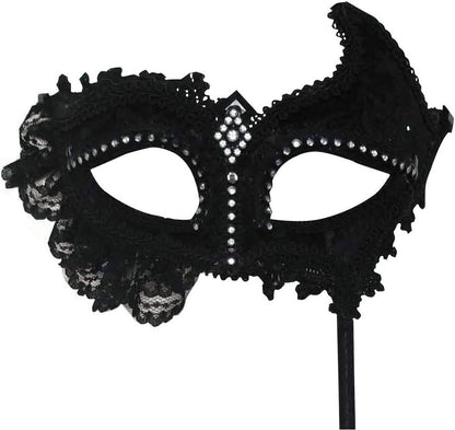 Black Mask with Lace attached to Handle