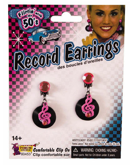 Forum Novelties Women's Rock and Roll Record Earrings Braces, Black (Black. Pink Black. Pink), One Size