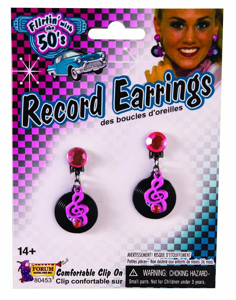 Forum Novelties Women's Rock and Roll Record Earrings Braces, Black (Black. Pink Black. Pink), One Size