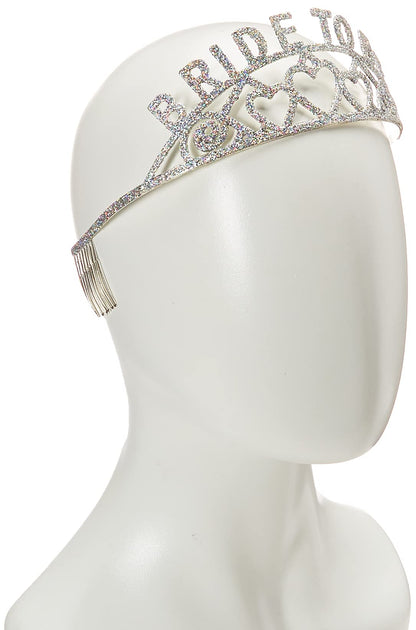 Bristol Novelty-BA1758 Tiara con Purpurina e inscripción «Bride To Be», Color Plateado, Talla única (BA1758
