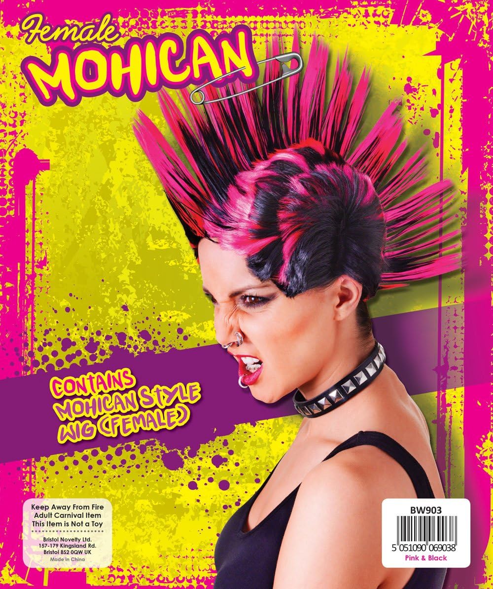 Bristol Novelty womens Mohican Female Wig | For Women Pink, and Black Accessory, Pink Black, One Size UK